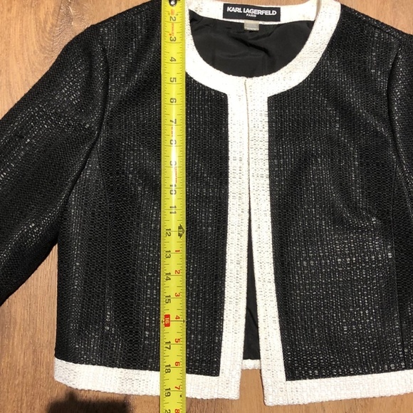KARL LAGERFELD M MEDIUM BOLERO JACKET BLACK WHITE CROPPED OPEN FRONT BLAZER - Picture 8 of 13